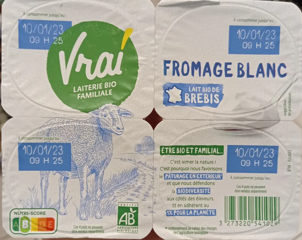 Fromage blanc nature au lait de brebis biologique