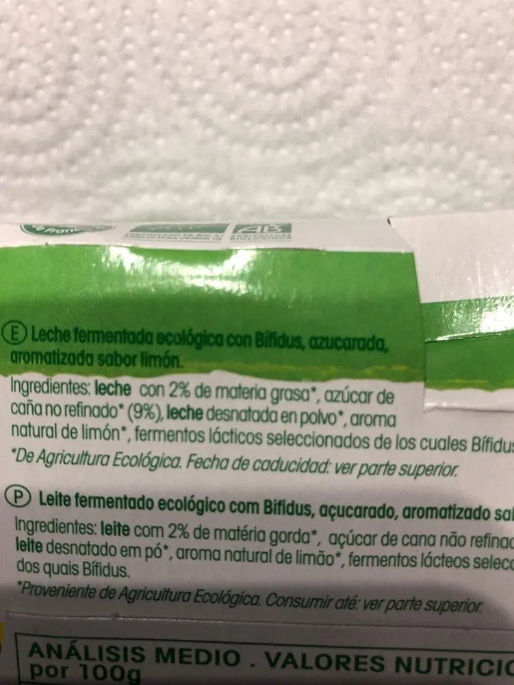Yogur Bífidus sabor Limón Ecológico