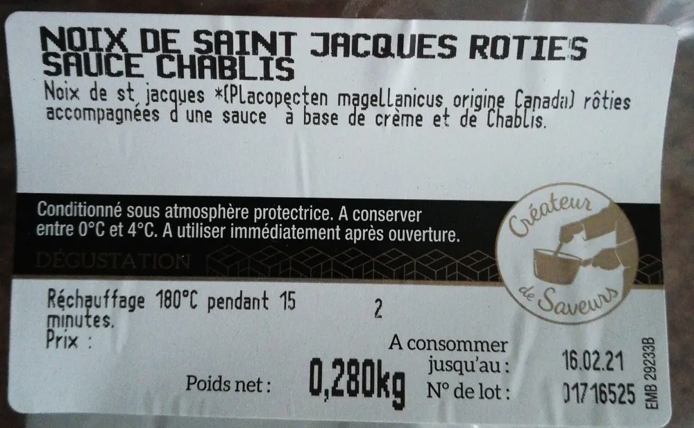 Noix de Saint Jacques rôties sauce chablis