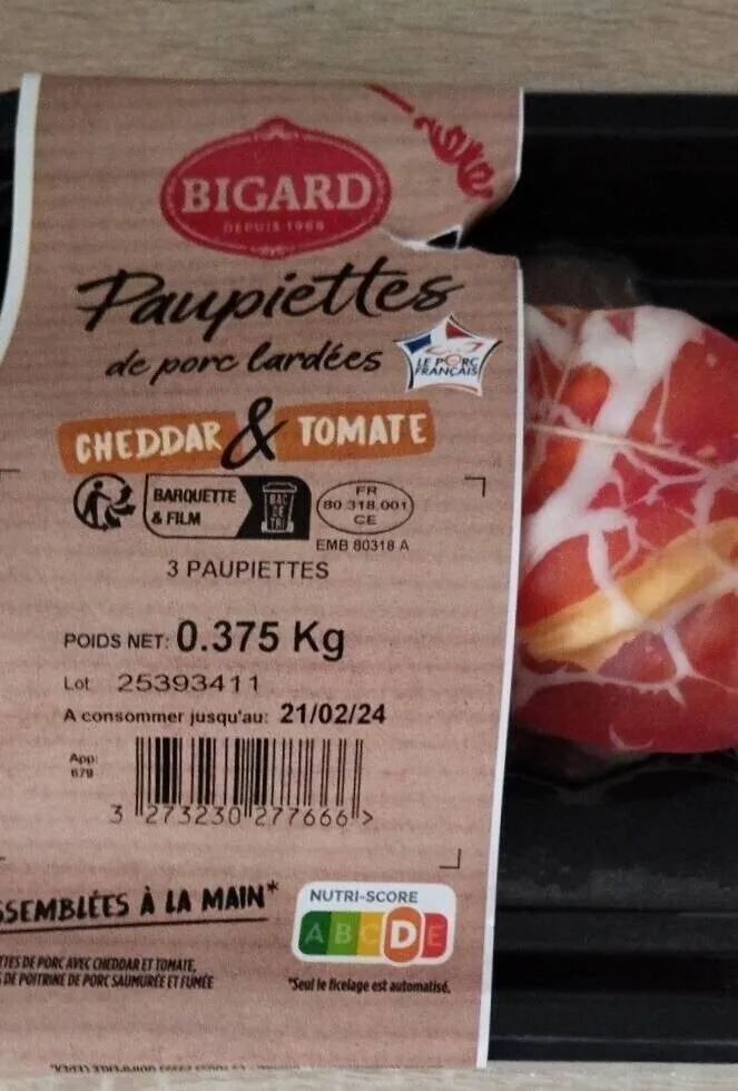 Paupiettes de porc lardées Cheddar et tomate