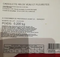 Cassolette ris de veau et pleurotes