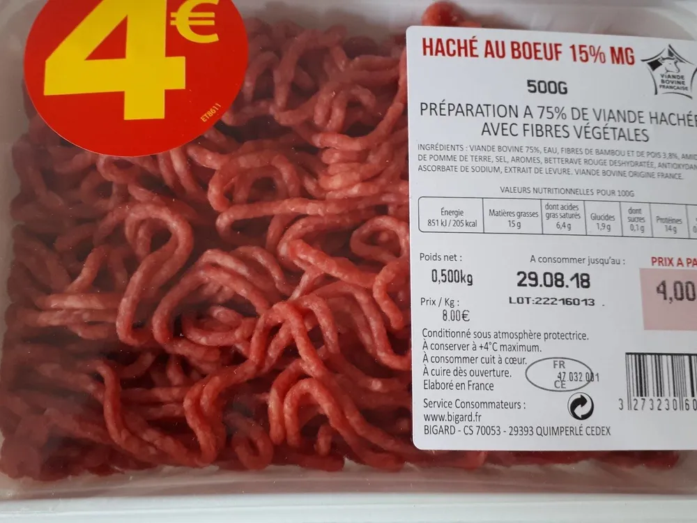 Haché de boeuf 15%MF
