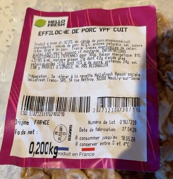Effiloché de porc VPF cuit