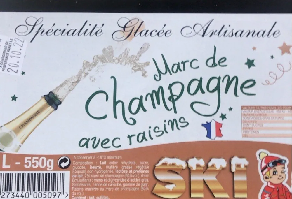 Glaces marc de champagne raisins