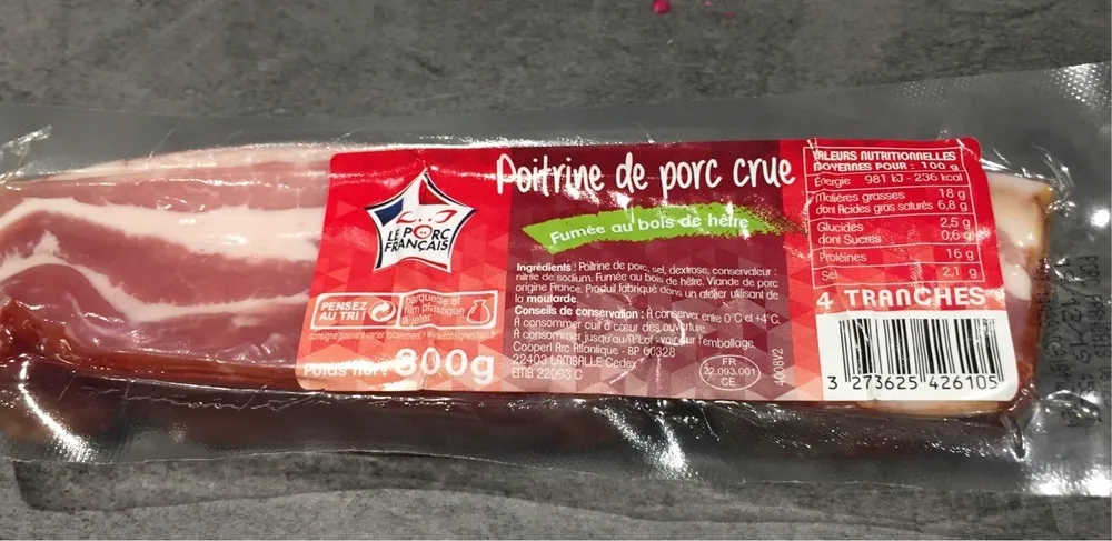 Poitrine de porc crue