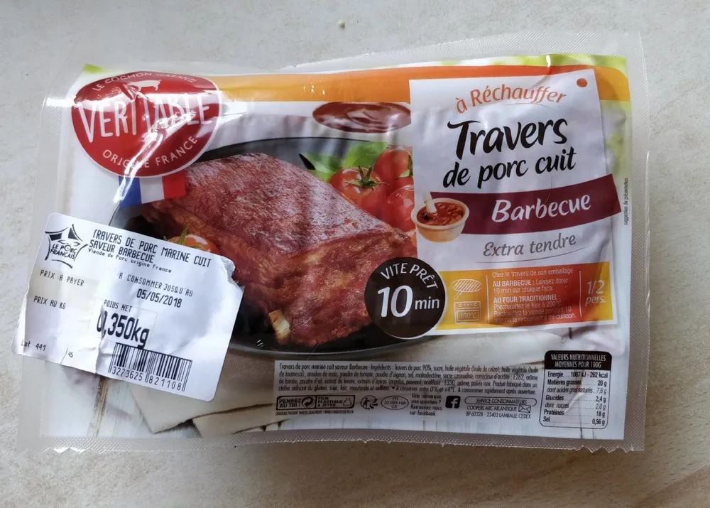 Travers de porc mariné cuit À RÉCHAUFFER