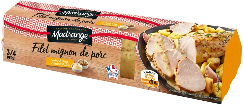 Filet mignon de porc cuisiné aux deux moutardes
