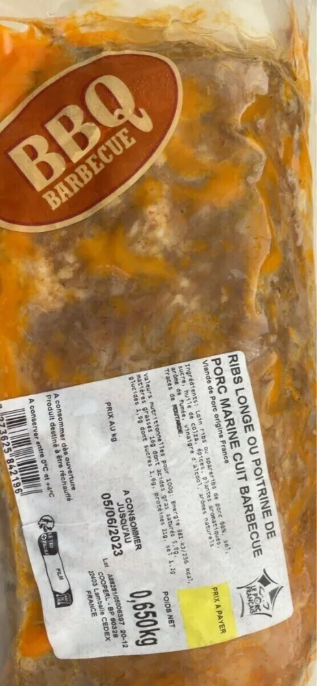 Ribs longe de porc marine cuit barbecue