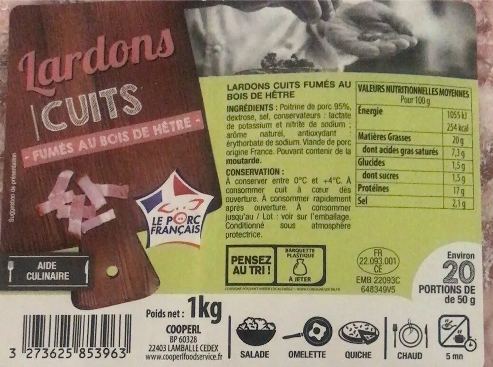 Lardons cuits fumés au bois de hêtre