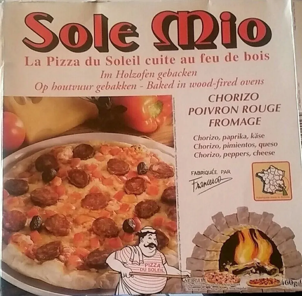 Pizza Chorizo Poivron rouge Fromage cuite au feu de bois