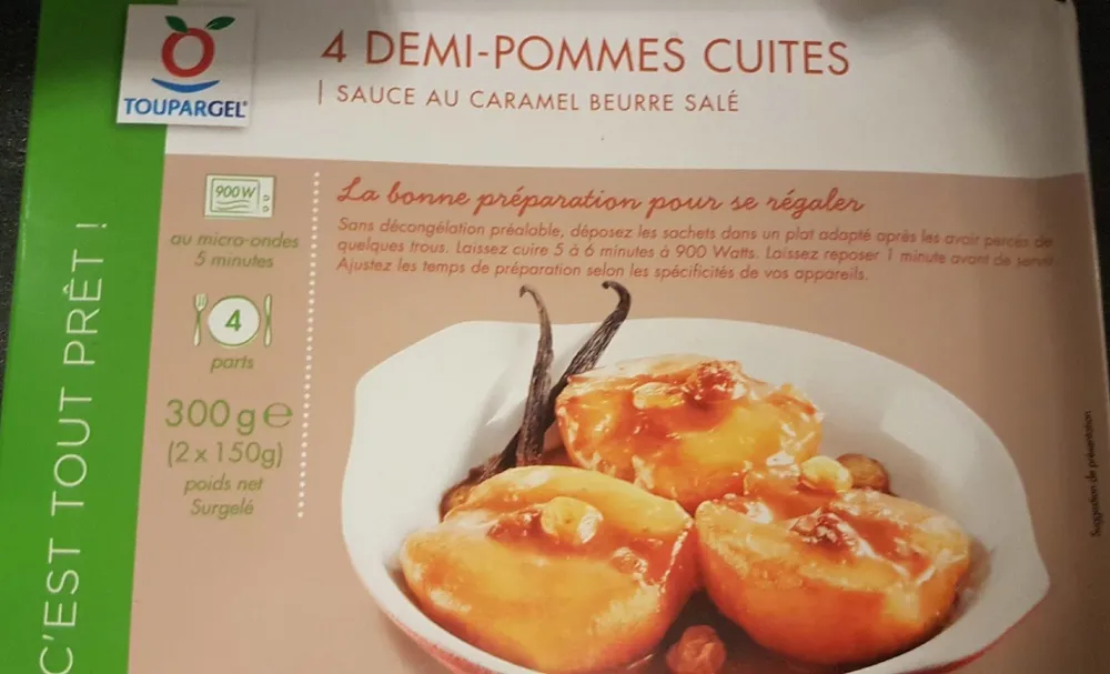 4 demi-pommes cuites sauce au caramel beurre salé