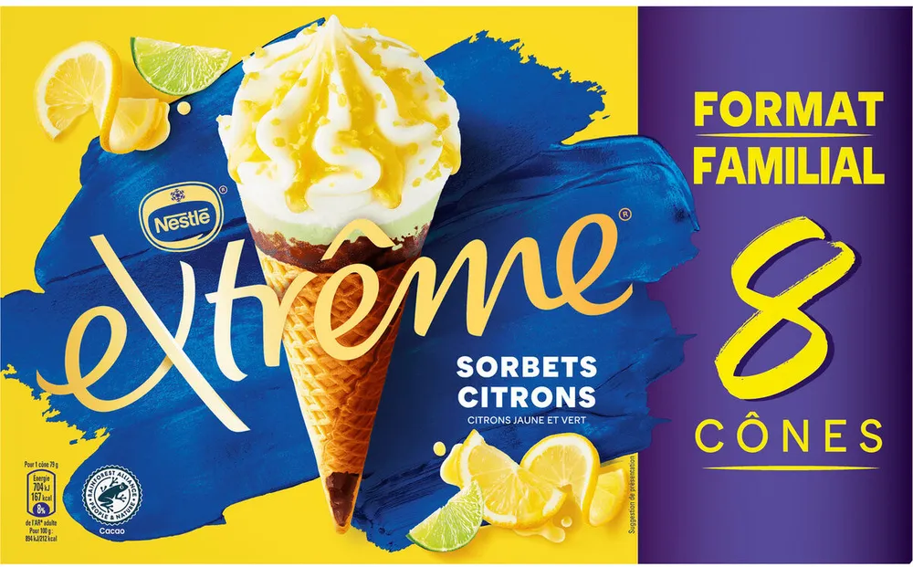 Extrême Sorbet citron x 8 cônes format familial