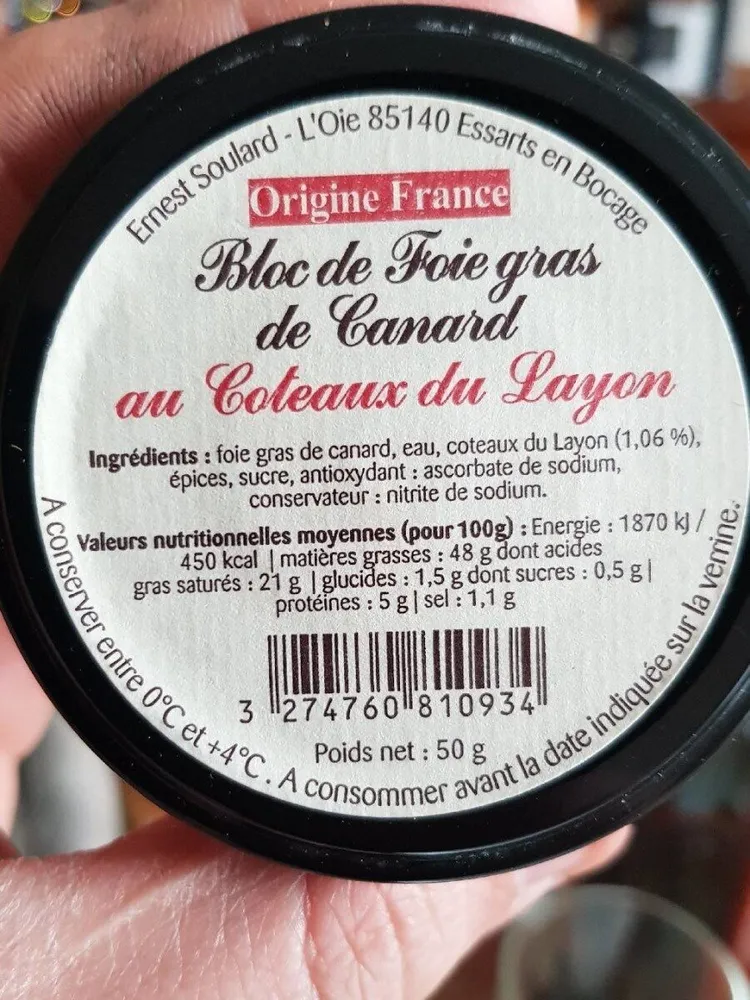 Bloc de foie gras de canard au coteaux du layon