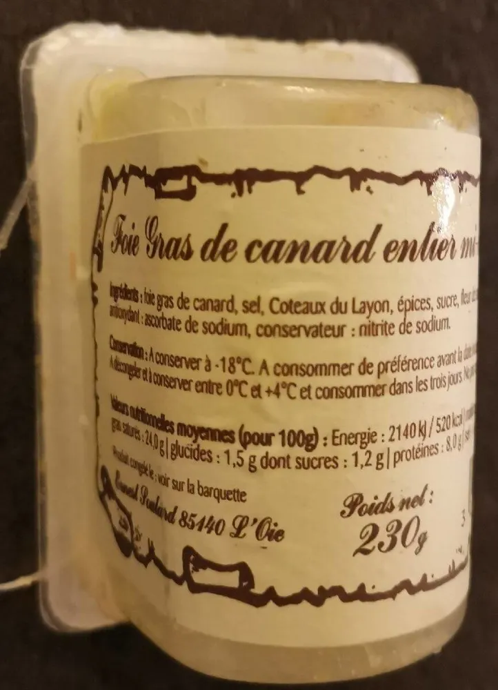Foie gras de canard entier mi-cuit congelé