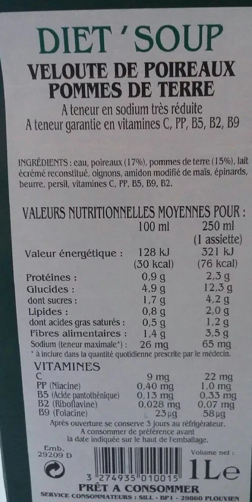 Veloute De Poireaux Pommes De Terre Pauvre En Sel