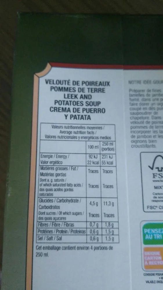 Brik 1L Veloute Poireau / Pommes De Terre Sill