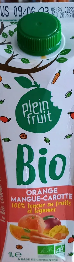 Jus d'orange, mangue et carotte bio
