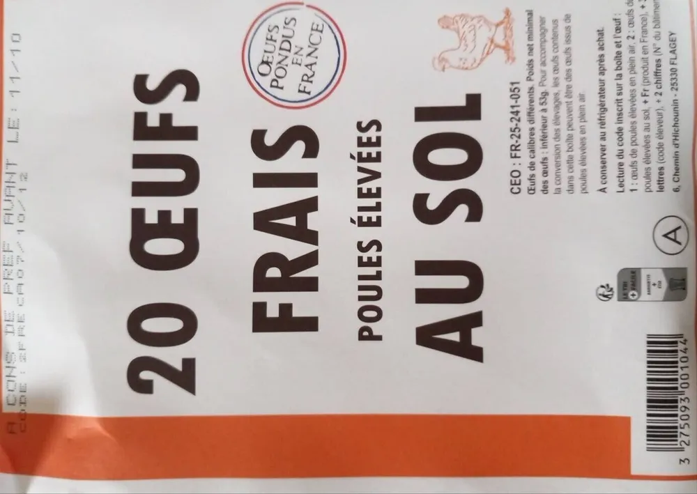 20 ŒUFS FRAIS POULES ÉLEVÉES AU SOL