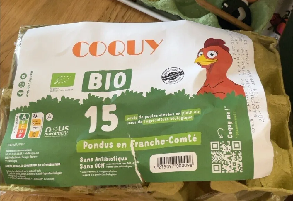 15 œufs de poules élevées en plein air issus de l'agriculture biologique