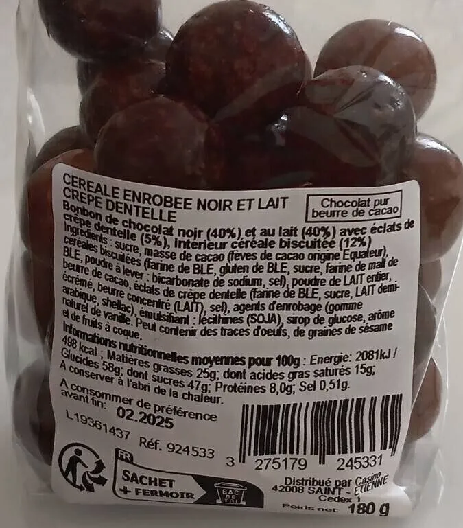 Cereale enrobee noir et lait