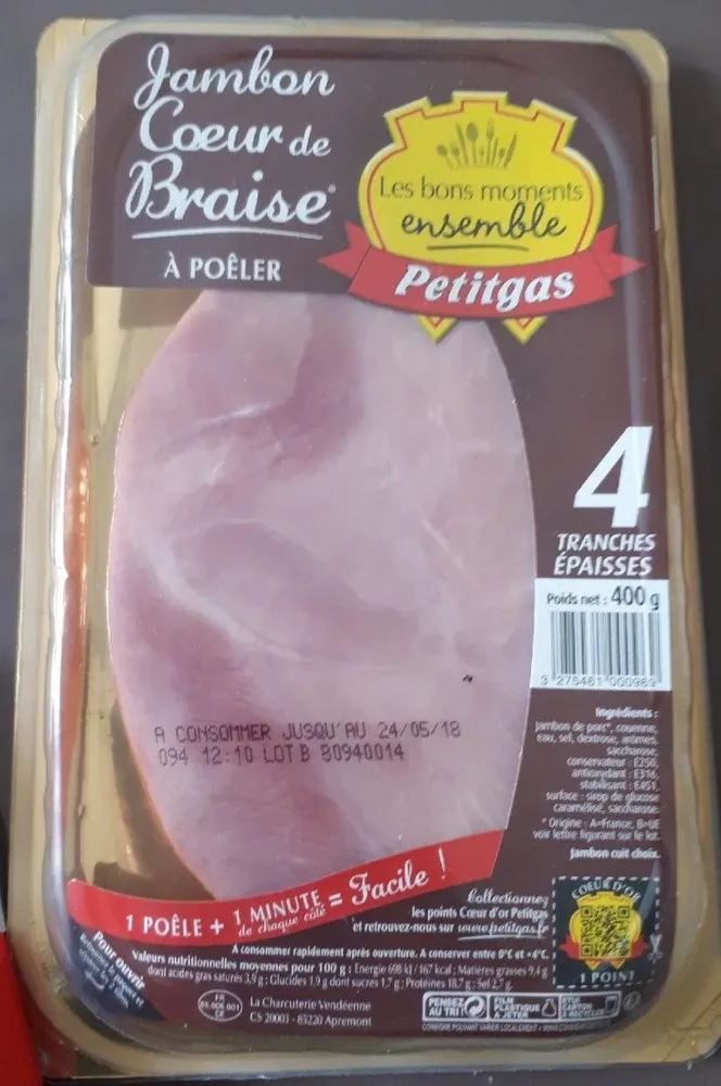 Petitgas jambon coeur braise tranche epaisse x4