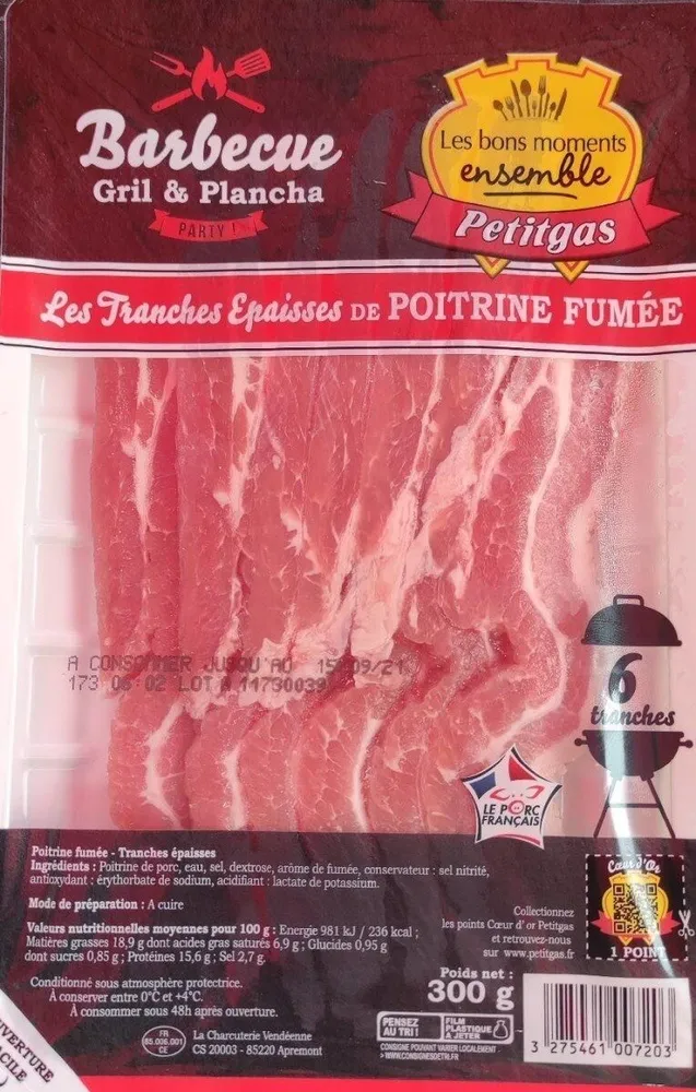 Les tranches épaisses de Poitrines Fumée