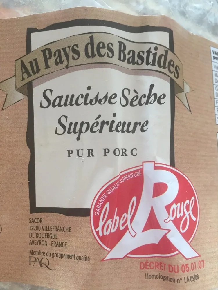 Saucisse Sèche Supérieure Label Rouge Au Pays Des Bastides