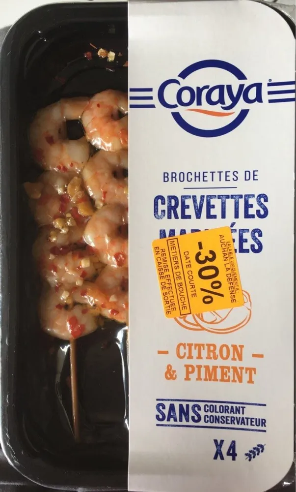 Brochette de crevettes marinées