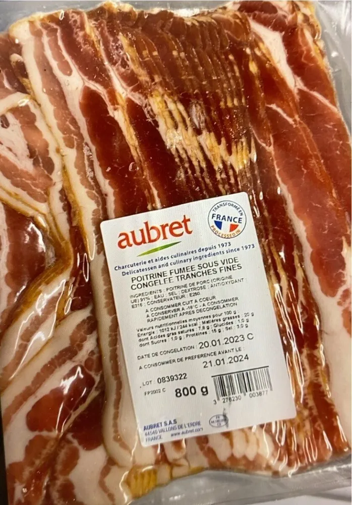 Poitrine fumée sous vide congelée tranches fines