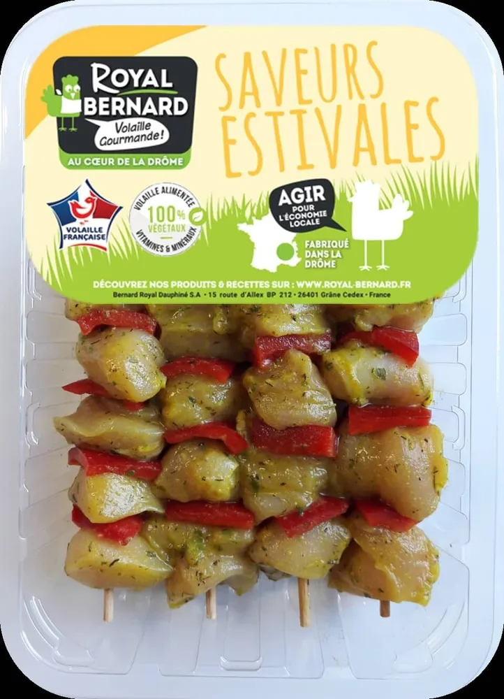 4 Brochettes de Filet de Poulet mariné thym citron et poivron rouge