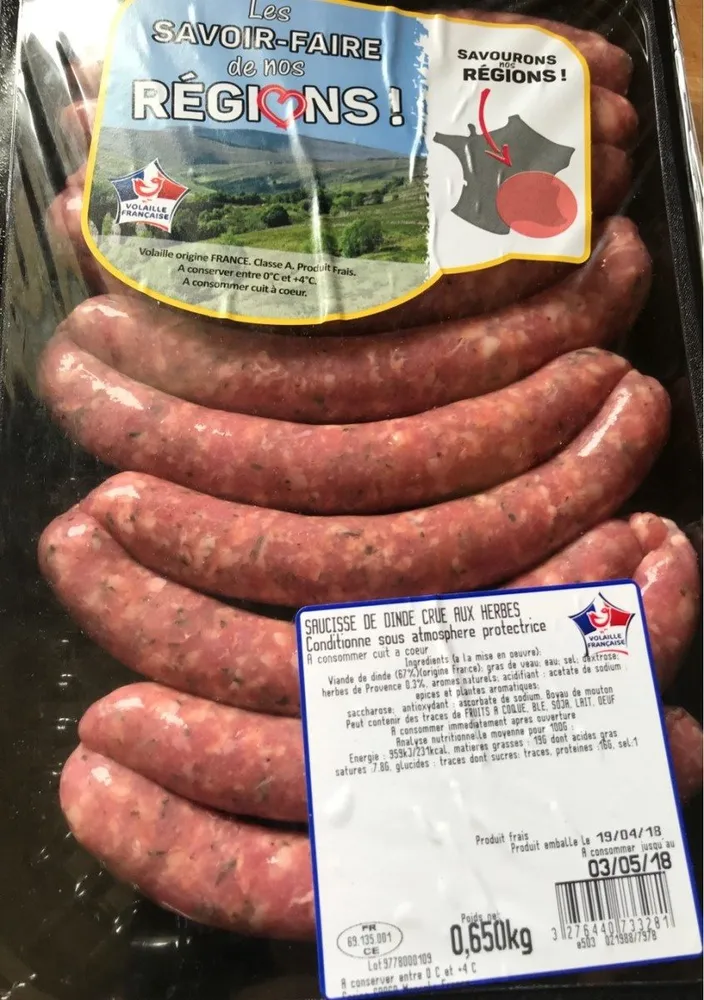 Saucisse de dinde crue aux herbes