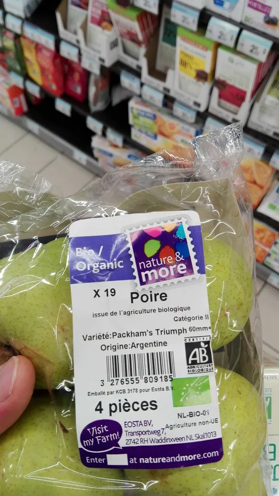 Poire Bio, Variété Guyot, Catégorie 2