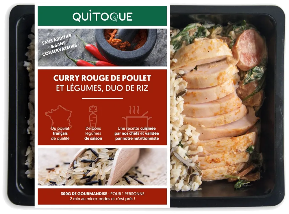 Curry rouge de poulet et légumes duo de riz