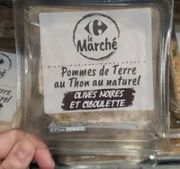 Pommes de terre au thon au naturel olives noires et ciboulette