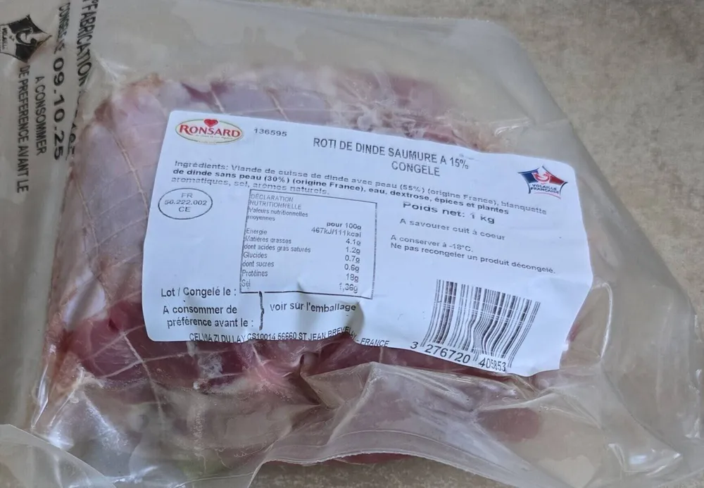 Rôti de dinde saumure a 15% congelé