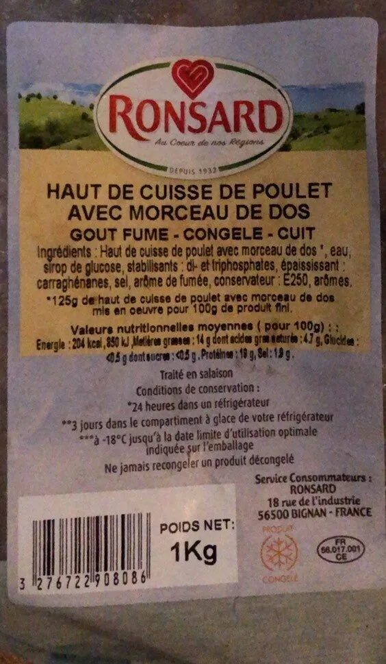 Haut de cuisse de poulet avec morceau de dos goût fumé