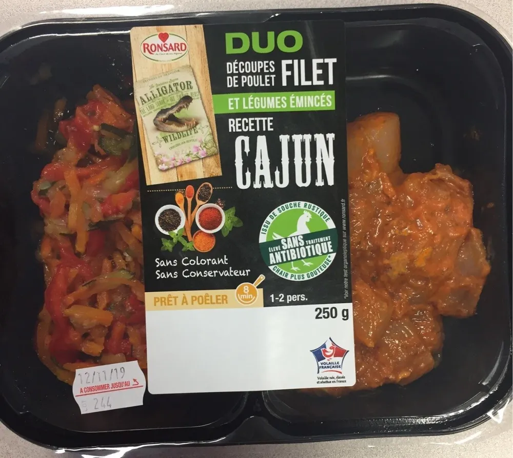Duo de poulet et légumes émincés recette cajun