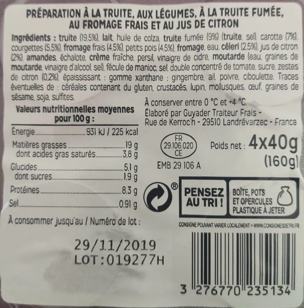 Verrines à la truite et au fromage frais citron