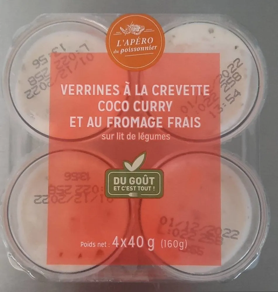 Verrines à la crevette coco curry et au fromage frais