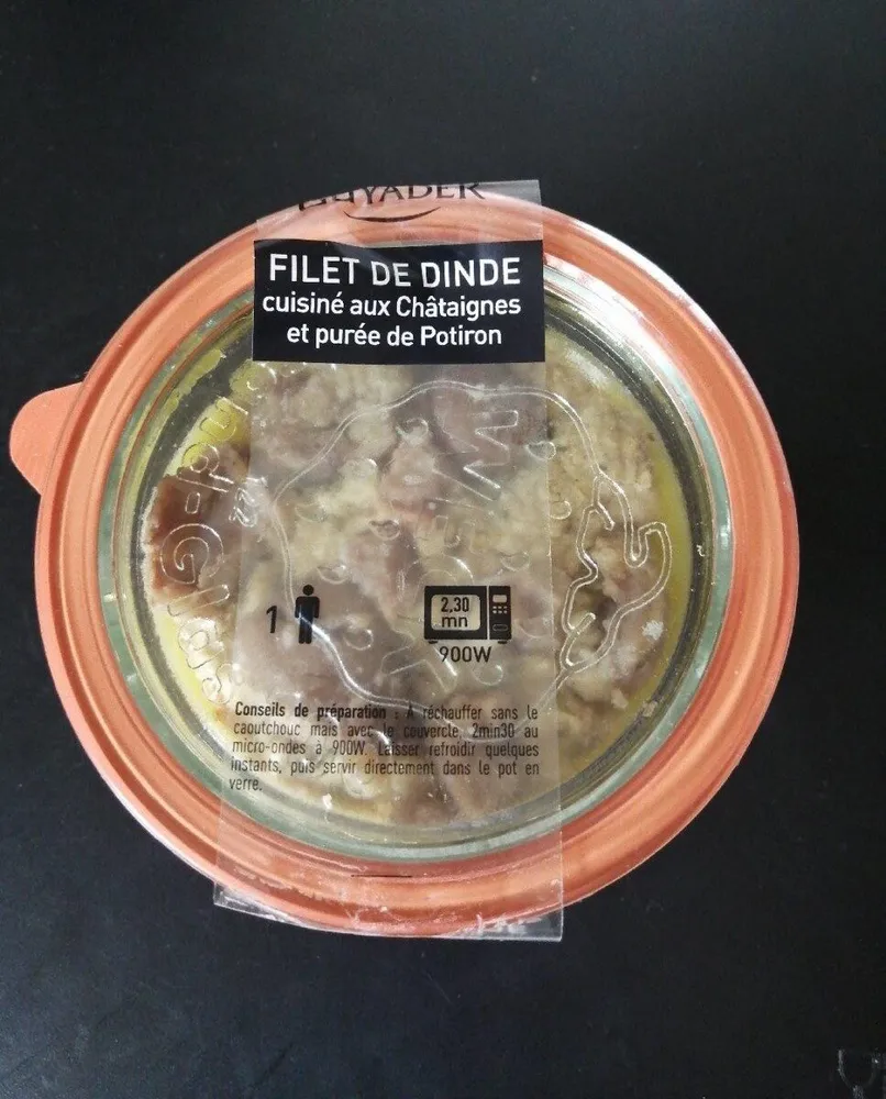 Filet de dinde cuisiné aux châtaignes et purée de potiron