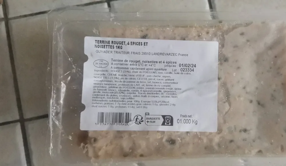 Terrine rouget, 4 epices et noisettes 1kg