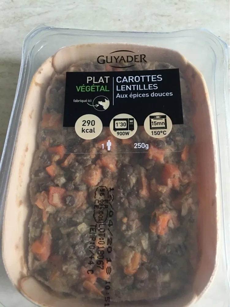 Plat Végétal Carottes Lentilles aux Epices douces