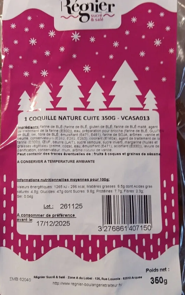 Coquille nature cuite 350g -VCASA013