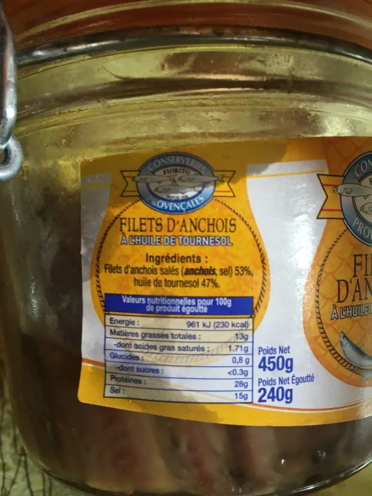 Fillets d'anchois à l'huile de tournesol