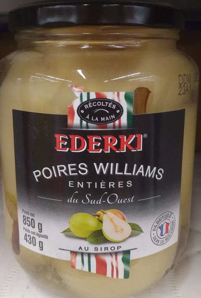 Poires Williams entières au sirop EDERKI