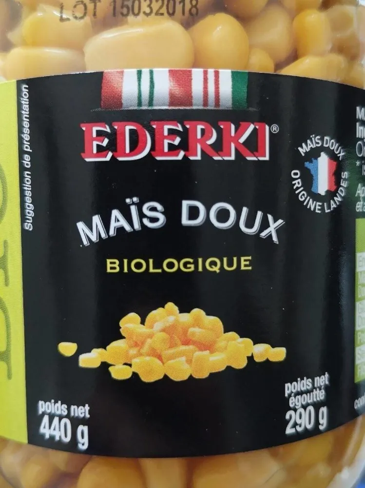 Maïs doux biologique