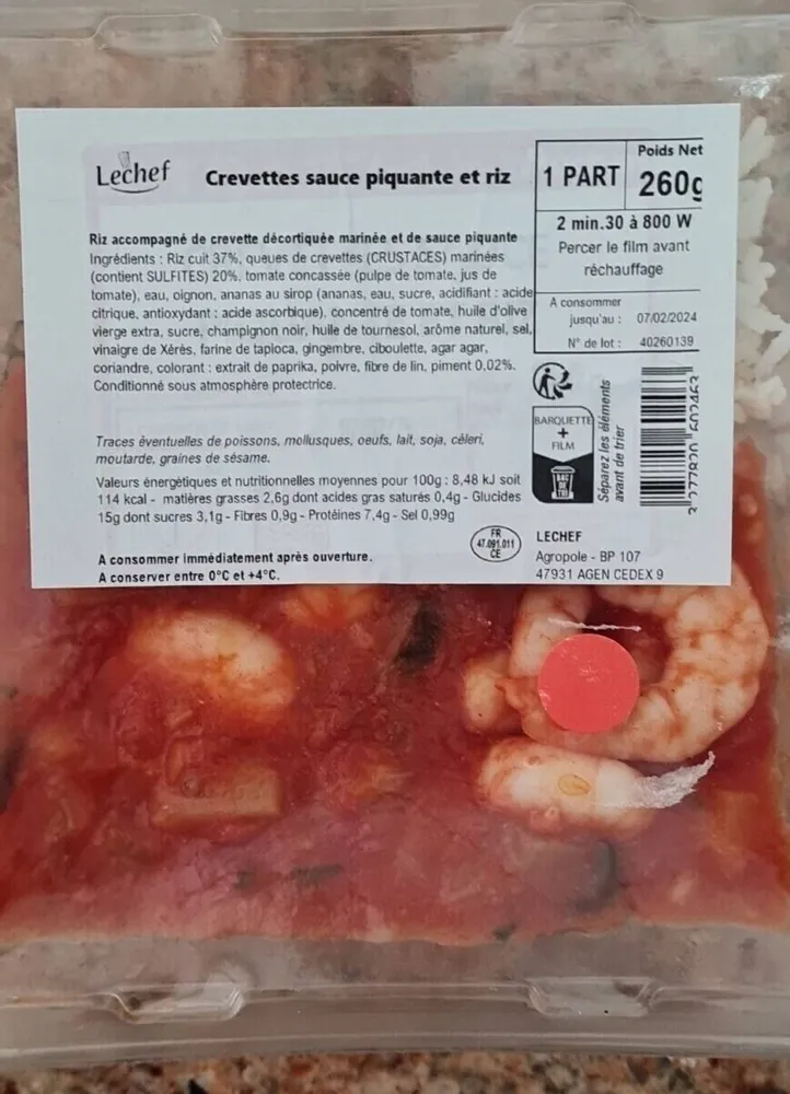 Crevettes sauces piquantes riz