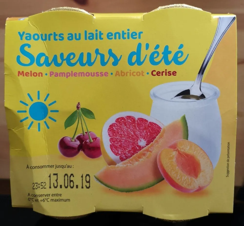 Yaourts au lait entier Saveurs d'été Melon • Pamplemousse • Abricot • Cerise