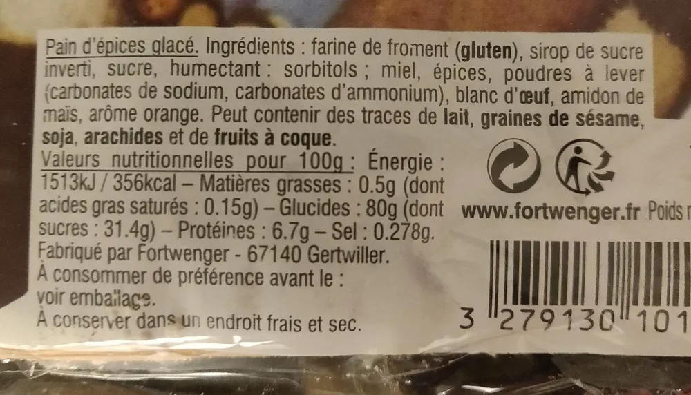 Pain D'épices Glacé, Père Noël De 35 Centimètres, 200 Grammes