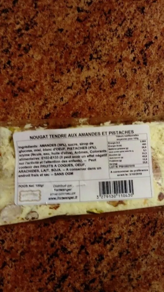 Nougat tendre aux amandes et pistaches
